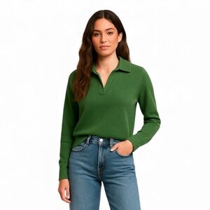 Women’s J. Crew Cotton Sweater-Polo in Heather Pine XXS NWT